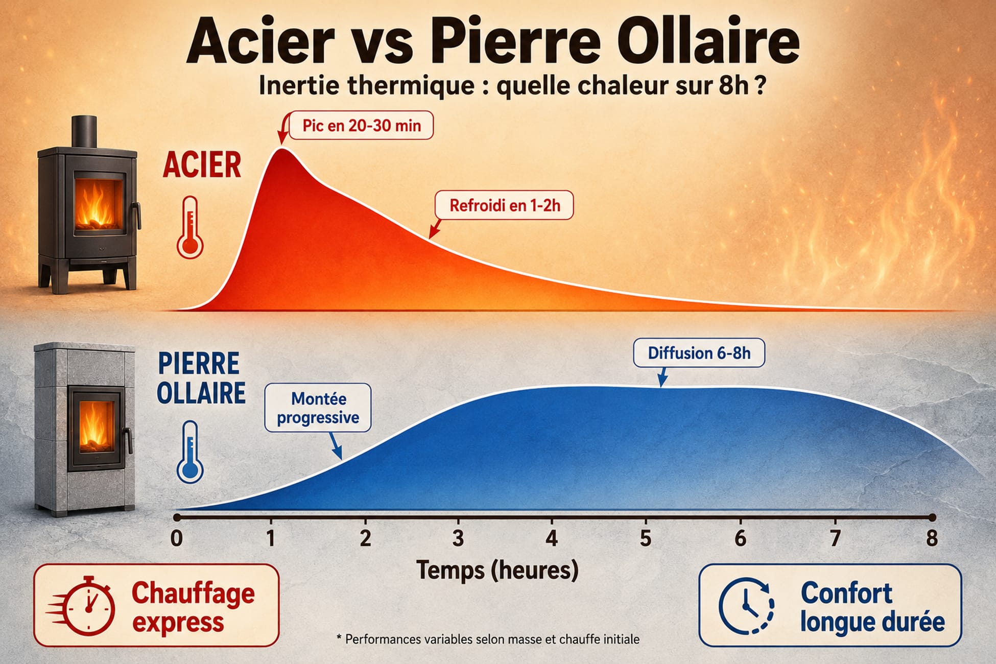 Comparaison inertie thermique poêle acier versus pierre ollaire