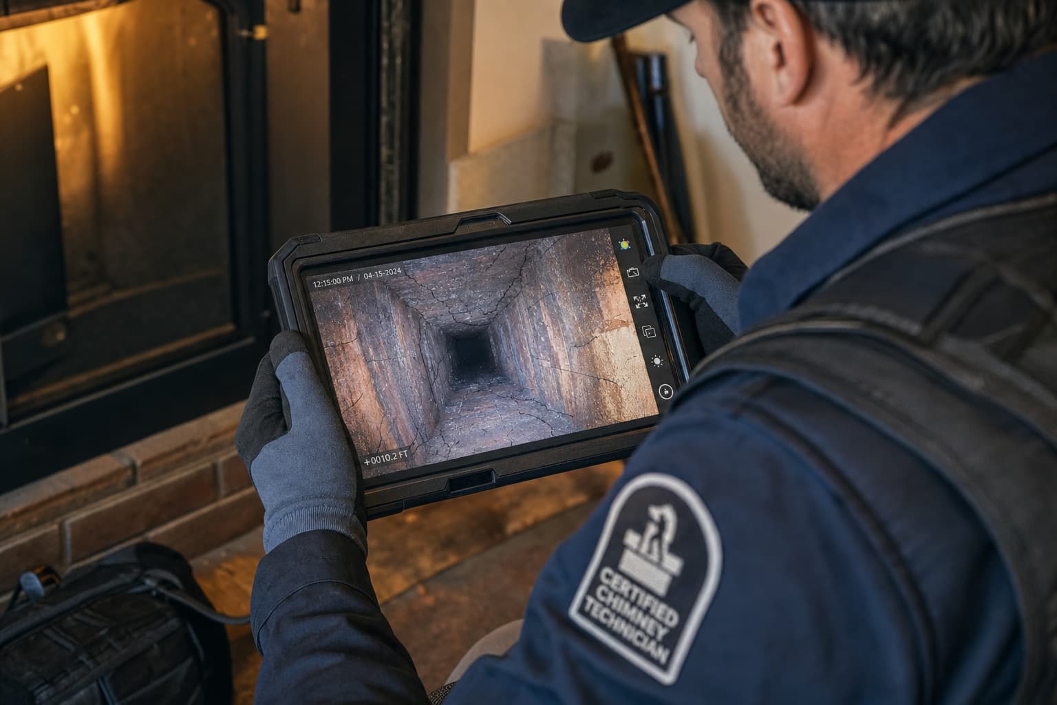 Un technicien en tenue de travail tient une tablette durcie affichant l