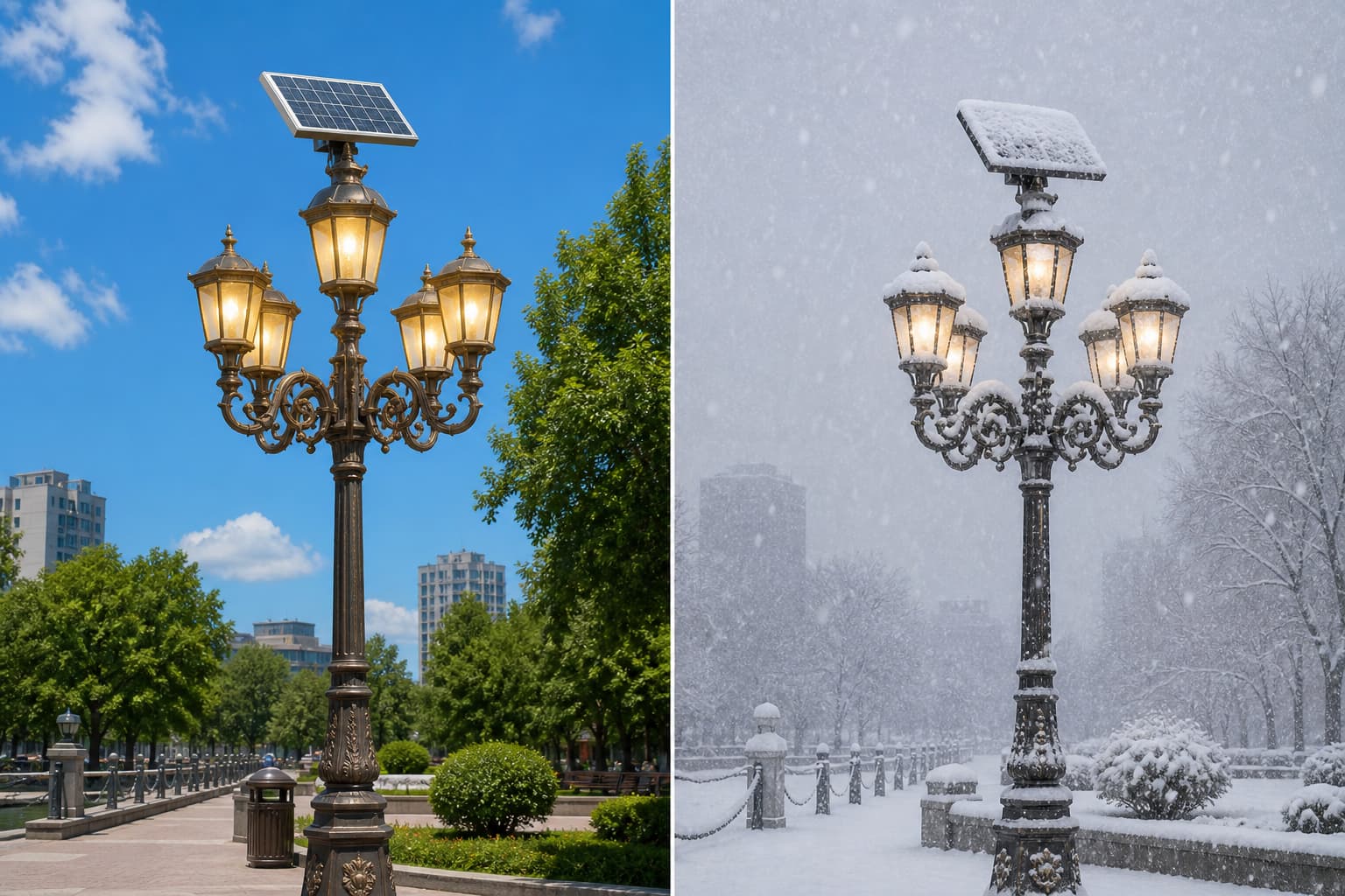 Comparaison des performances d’un candélabre solaire en été et en hiver sous la neige