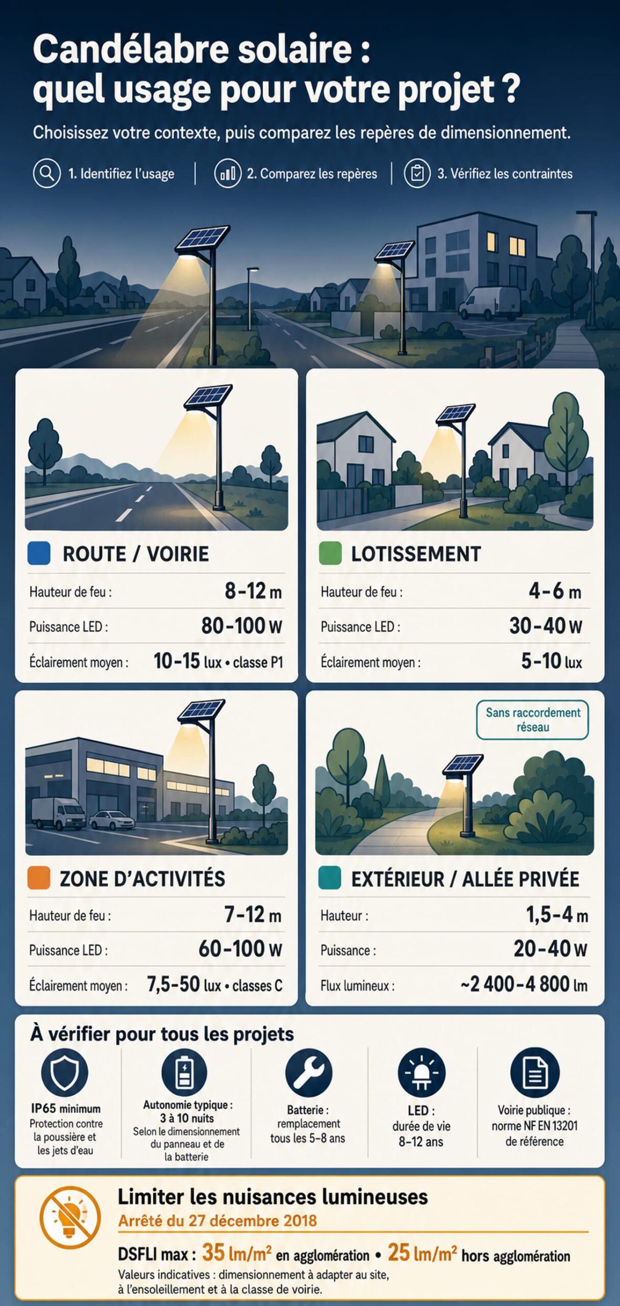 Infographie : choisir son candélabre solaire selon l’usage